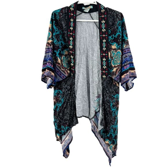 Flying Tomato Tops - Flying Tomato embroidered open front cardigan duster M/L rayon lightweight